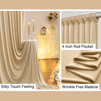 40ft x 10ft Wrinkle Free Beige Backdrop Curtain for Wedding Parties, Thick Polyester Photo Backdrop Drapes for Baby Shower Engagement Birthday Party Backdrop Stand,5ft x 10ft 8 Panels