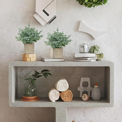 2 Pack Small Fake Plants, Artificial Eucalyptus with Gray Paper Pulp Pots, Small Potted Faux Greenery for Home Decor Indoor, Bathroom, Shelf, Office, Desk, Farmhouse Room Decoration