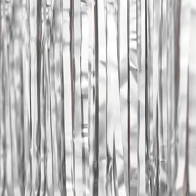 ParyWoo Silver Streamers 3pcs Tinsel Backdrop 8.2FT Metallic Tinsel Foil Fringe Streamer Curtains Party Photo Booth Backdrop for Graduation Baby Shower Bachelorette Wedding Disco Party Decorations