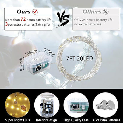 8 Pack White Fairy Lights 7Ft 20 LED Twinkle String Lights 3 Modes Battery Operated Waterproof Firefly Starry for Mason Jar Party Wedding Christmas Valentines Day Table Centerpieces,Cold White