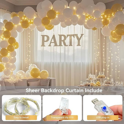 Ledido 10×10ft Tulle Backdrop Curtains with Lights String - 300LED Fairy Lights Sheer Curtain Backdrop for Weddings Baby Shower and Birthday Party Decorations(8 Panels 5×10ft)