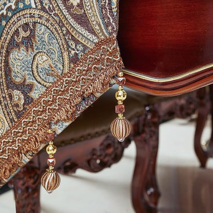 Luxury Vintage Design Table Runner 48 inches Long Embroidery Jacquard Fabric with Multi-Tassels Table Runners for Dining Room Dresser Wedding Holiday Party Fireplace Decorations (Coffee, 12X48inch)