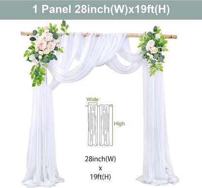 1 Panel Wedding Arch Draping Fabric White Sheer Backdrop Curtain Arch Drape for Wedding Ceremony Reception,Bridal Shower Party Decorations 28" X 19ft