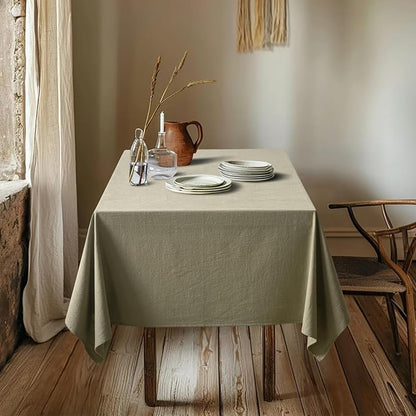 MIULEE Linen Cotton Blend Tablecloth Rectangle, Luxury Waterproof Stain Resistant Durable Farmhouse Oblong Table Cloth for Dining Party Weddings Birthday Events Boho Decor, 52 x 70 inch, Olive Green