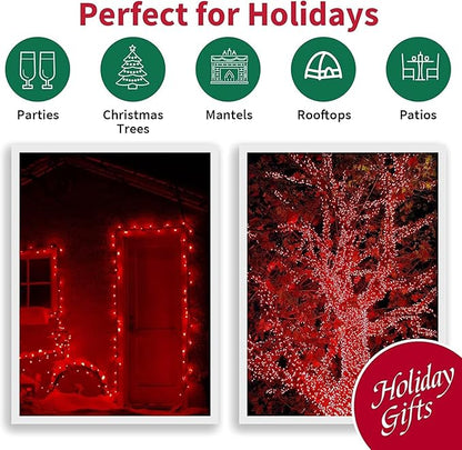 LAMPHOME 33ft Christmas Decorative Mini Lights, 100 LED Transparent Wire Fairy Starry String Lights Plug in, 11 Lighting Modes, for Indoor Outdoor Xmas Tree Wedding Party Decoration (red)