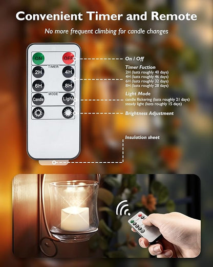 Homemory 12pcs Remote Timer LED Tea Lights Candles, 400+Hours Flickering Flameless Battery Votive Tealights for Tabletop Lighting, Centerpieces Decor, Holiday