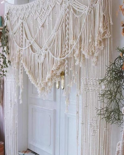 S.N.HANDICRAFTS Macrame Large Curtain Bohemian Boho Decoration Backdrop Wedding Wall Hanging (85X85) Natural