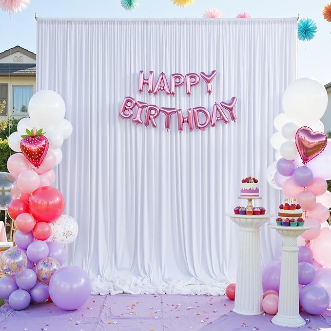 20×12ft White Wrinkle Free Backdrop Curtain for Wedding Parties, 4 Panels 5×12 ft Long Soft Silky Washable Polyester Photo Backdrop Drapes for Birthday Baby Shower Photography Background Cloth