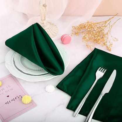 Aneco 16 Pack Christmas Square Satin Napkin Bright Silk Table Napkin Xmas Soft Smooth Fabric Table Napkin for Christmas Wedding Banquet Party Decoration, Red, Forest Green, 20 x 20 Inch