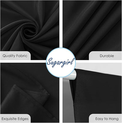 Sugargirl 10x10FT Black Backdrop Curtains Polyester Photo Backdrop Drapes Curtains 2 Panels with Rod Pockets for Party Birthday Wedding Photography Home Decoration