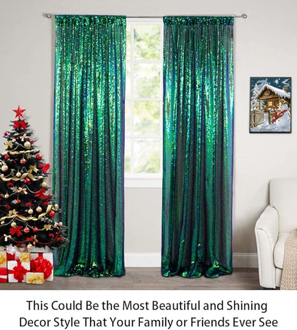 ShinyBeauty Sequin Curtains 2 Panels 2FTx8FT Iridescent Green Photo Booth Backdrop Prom Backgrounds Baby Shower Backdrop Wedding Ceremony Birthday Party Decorations