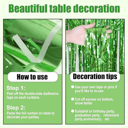 3 Pack 29 x108 Inch Light Green Foil Fringe Table Skirts Metallic Banner for Tinsel Streamer Garland Backdrop for Parade Floats Wedding Thanksgiving Birthday Christmas New Year Party Decoration
