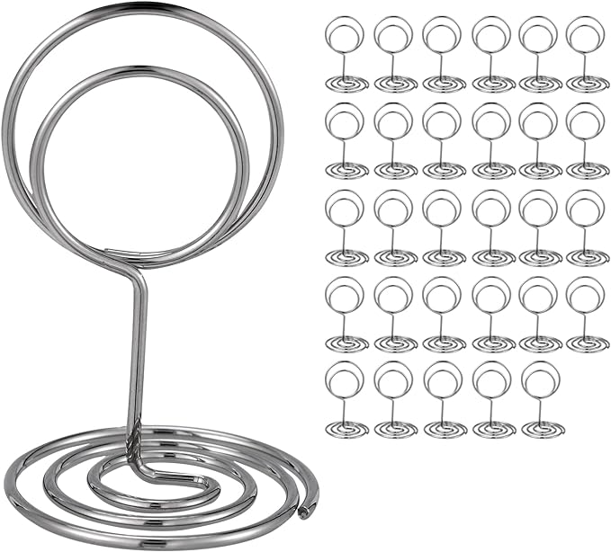 30PCS Table Number Holders Place Card Holder - Photo Holders for Tables, Cards Stand Name Menu Clips, Table Sign Holders for Wedding Anniversary Birthday Party, Silver