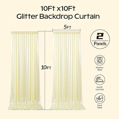 Champagne Glitter Backdrop Curtain for Parties Wedding,10Ft x 10Ft Satin Shimmer Photo Backdrop,Non-Wrinkle Sparkle Drapes for Backdrop,Back Drop for Photography, Birthdays,Weddings,Prom