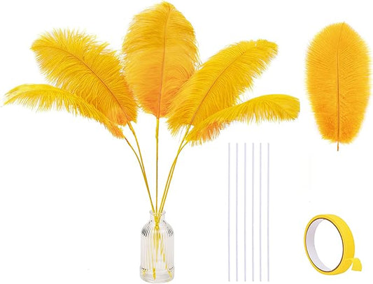 Holmgren Ostrich Feather for Centerpieces - 20pcs Making Kit 22 Inch Gold Ostrich Feathers for Vase, Floral Arrangement, Wedding Party Home Decorations (Luxury Gold)