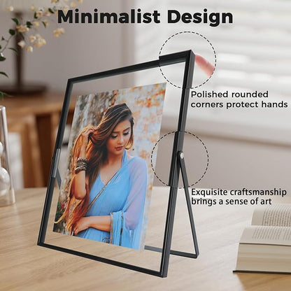 Black Floating Frame, 8"x10", Vertical, For Picture 7x9, 6x8, 5x7, Tabletop Shelf Photo Frame, For Father or Mother, Classy For Birthday or Wedding, Home or Office Décor