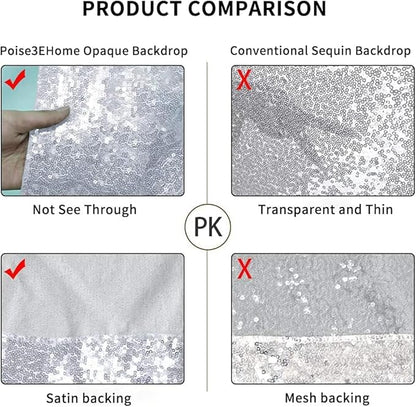 Poise3EHome 5Ft x 7Ft Silver Sequin Backdrop, Glitter Thick Satin Sequin Background Drapes, Sparkly Photography Curtain, Sequence Xmas Thanksgiving Backdrop for Wedding Party Holiday Festival Decor