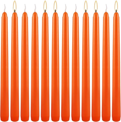 12-Pack Orange Taper Candles - 10 Inch Unscented Dripless Candlesticks, Long Burning for Halloween, Thanksgiving, Fall Decor & Dinner Parties