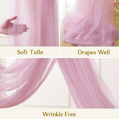 Wedding Arch Draping Fabric Backdrop 2 Panel 60" x 26Ft Dusty Rose Drapes Curtains for Wedding Reception Sheer Tulle Backdrop Curtain for Ceremony Birthday Party Baby Shower Arbor Ceiling Decorations