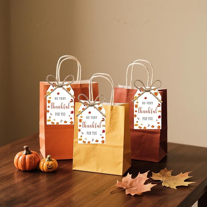 50Pcs Fall Thankful for You Tags, 3.3x2.1 Inch Thanksgiving Gift Tags with String, Thanksgiving Name Tags with Maple Leaf for Autumn Holiday Party Favors DIY Craft Decorations