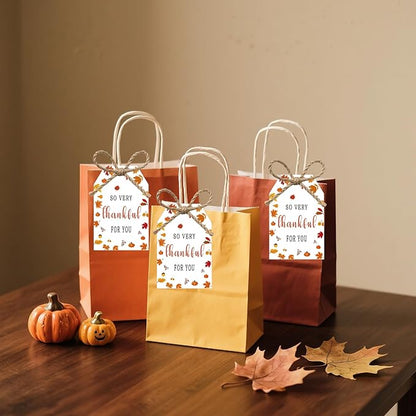 50Pcs Fall Thankful for You Tags, 3.3x2.1 Inch Thanksgiving Gift Tags with String, Thanksgiving Name Tags with Maple Leaf for Autumn Holiday Party Favors DIY Craft Decorations