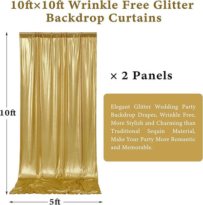 Outpain 10x10ft Gold Sequin Backdrop Curtains -Heavy Duty Gold Photography Backdrops with Non-Shedding Glitter, Wrinkle-Free Stage Drapes for Wedding/Christmas/Studio Shoots (5x10ft 2 Panels)