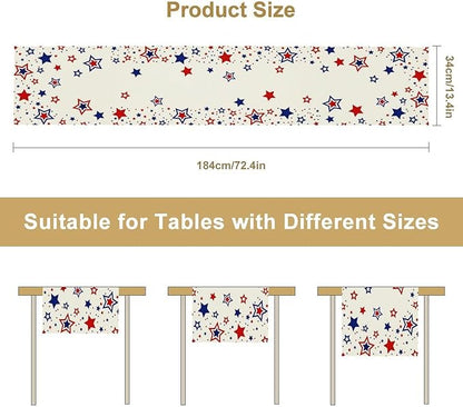 4th of July Table Runner, American Stars Patriotic Independence Day Table Runner for Indoor Outdoor Party Home Kitchen Dining Table Decor, Blue Red, 13x36inch