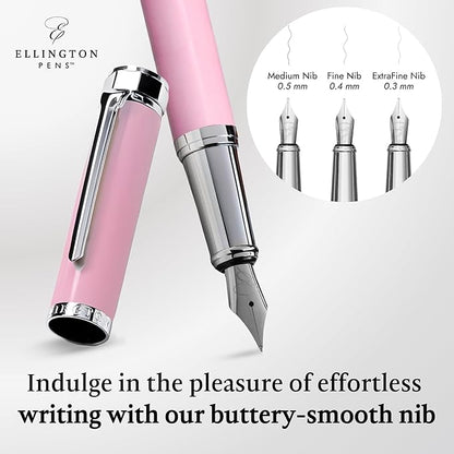 Ellington Pens Luxury Fountain Pen Set- Fountain Pens for Writing - Smooth Medium Nib - Includes Refillable Ink Converter, 3 Ink Cartridges [Black & Blue], Gift Box - Elegant Calligraphy