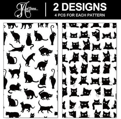 JarThenaAMCS 8 Sheets Cat Wrapping Paper - Not Roll - Cartoon Black Cat Gift Wrap Paper Folded Flat Decorative DIY Craft Art Paper for Halloween Birthday Holiday Party Supplies