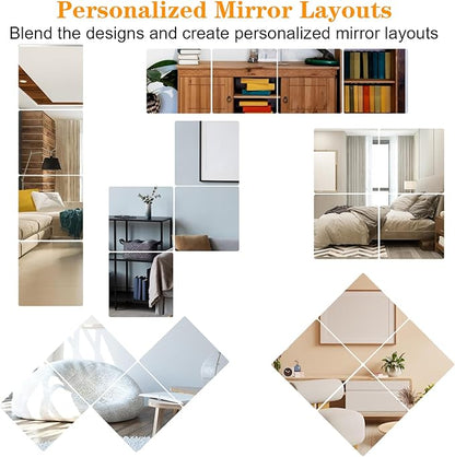 16Pcs Mirror Centerpieces for Tables, 7.87 x 7.87inch Square Mirrors Candle Plate Acrylic Wall Mirror Tiles for Wedding Table Party Centerpieces DIY Craft, 2mm