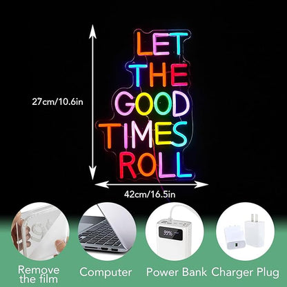 Let The Good Times Roll Neon Sign Good Times Sign Neon Light for Wedding Decor Colorful Words Led Light Sign for Bedroom Bar Party Wall Decor Dimmable 16.5 * 10.6 In Neon Sign