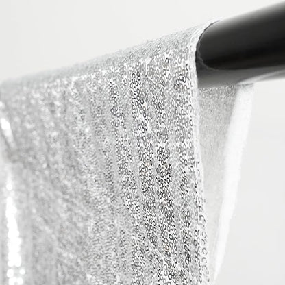 Poise3EHome 5Ft x 7Ft Silver Sequin Backdrop, Glitter Thick Satin Sequin Background Drapes, Sparkly Photography Curtain, Sequence Xmas Thanksgiving Backdrop for Wedding Party Holiday Festival Decor