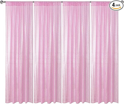 Sugargirl Matte Pink Sequin Backdrop Curtain 4 Panels 2FTx8FT Glitter Pink Background Drapes Sparkle Photography Backdrop for Party Wedding Birthday Wall Decoration