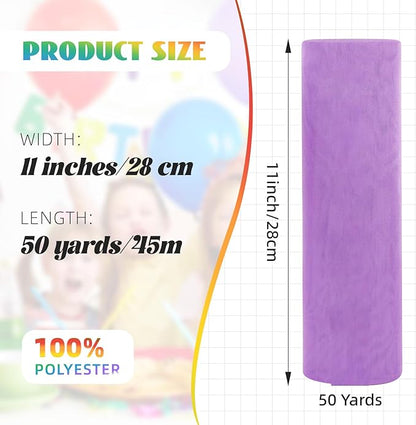 Crystal Organza Fabric Tulle 11 Inch by 50 Yards Sheer Tulle Rolls for DIY Craft Wedding Party Baby Shower Decor Gift Wrapping Party Supplies (Purple)
