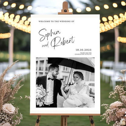 Personalized Wedding Welcome Signs with Photo – Custom Welcome to the Weddings Sign Holder for Celebration Decor, Wedding Rustic Sign, Outdoor Signs for Anniversary, Bridal Party