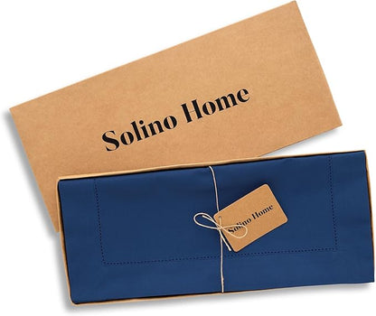 Solino Home Cotton Linen Table Runner 60 Inches - Lapis Blue Hemstitch Table Runner 14 x 60 Inch Ideal for Dresser and Coffee Tables - Fall, Autumn, Halloween