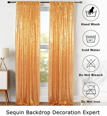ShinyBeauty Sparkle Backdrop Curtain Gold 2 Panels Set Sequin Photo Backdrop 2FTx8FT Sequin Backdrop Curtain Pack of 2-1220S