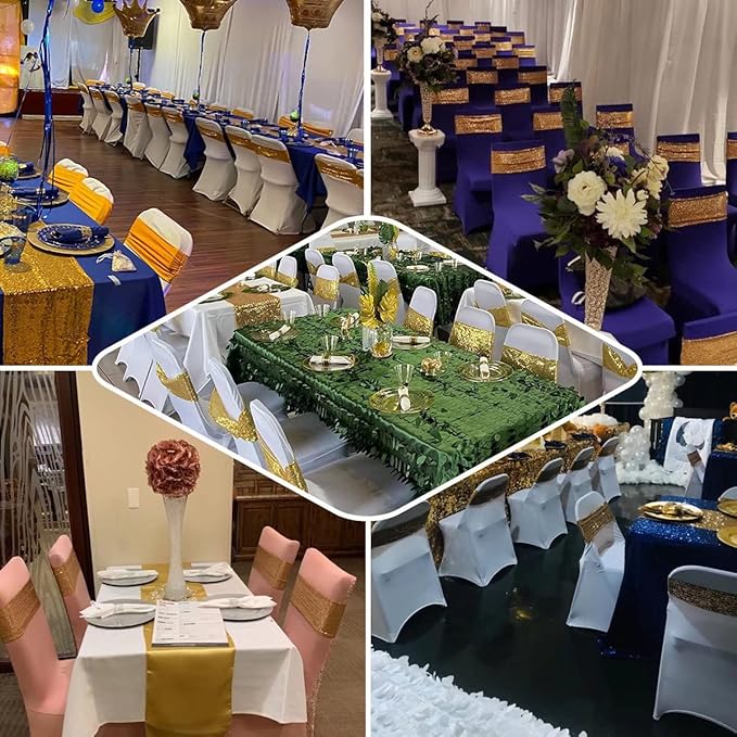 Chair Sashes Sequin Stretch Chair Bands Spandex Polyester Bows for Party Hotel Wedding Banquets Decoration - 6 Pcs Purple