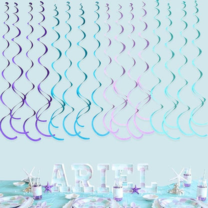 36 Pcs Mermaid Hanging Swirl Decorations Teal Purple Felt Swirl Streamer Spiral Ceiling Decorations Garland for Little Mermaid Under The Sea Birthday Wedding Bridal Shower Baby Shower Party Supplies