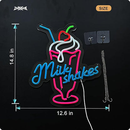 Milk Shakes Neon Signs Ice Cream Neon Light Milk Tea LED Neon Light Milk USB Powered Dimmable(12.6x14.8 Inch)
