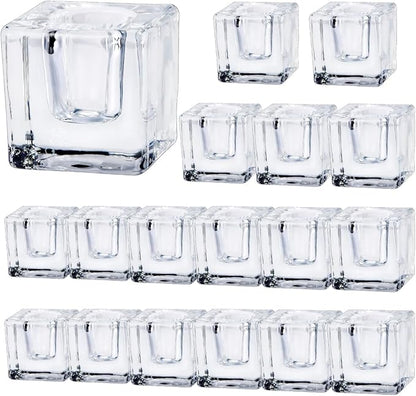 Glass Candlestick Holders Bulk for Taper Candles, Set of 18 Clear Glass Candle Holders for Family Party, Church and Wedding