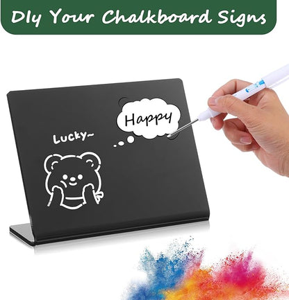 12 Pack Acrylic Mini Chalkboard Signs for Food, Black Mini Tabletop Chalkboard Signs, Small Buffet Chalkboards Signs for Weddings, Birthday Parties, Message Board Signs, Buffet, Bakery and Retail