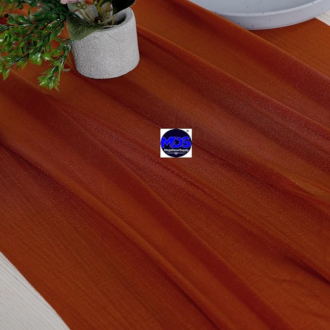 MDS 20 Pack 10ft Chiffon Table Runner 29 x 120 Inches Sheer Wedding Runner Romantic Rustic Table Runner for Wedding Decorations, Birthday Parties, Bridal Shower Party Arch Decor - Terracotta