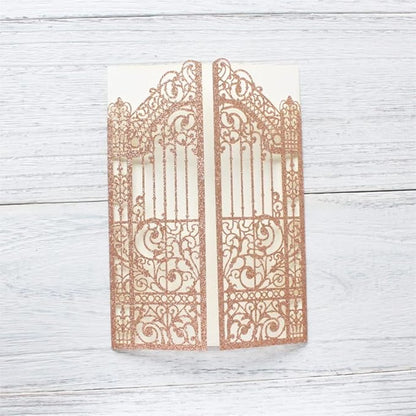 Glittery Hollow Rose Gold Invitations Gate Design For Weddings Engagement Mermaid 25 Sets (rose gold, 4.9"x7.1")