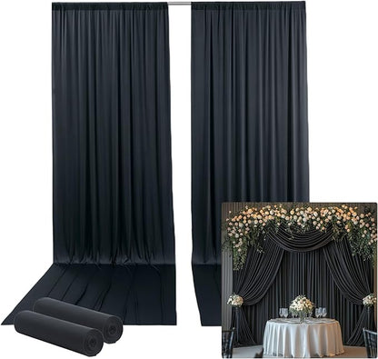 10ftx15ft Wrinkle Free Black Backdrop Curtain, 2 Panels 15FT Height Black Wedding Backdrop Drapes, Silky Polyester Back Drop Cloth for Birthday Photography Background Party Backdrop Draping