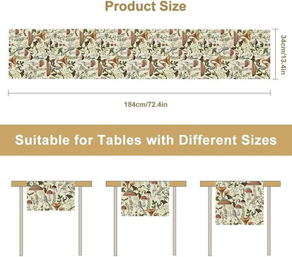Mushroom Table Runner,Vintage Forest Flower Plant Print Table Runner for Kitchen Dining Table Home Party Decoration 13x90 Inch