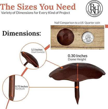 50 Pack 1.5" Round Head Iron Clavos Decorative Nails – Sealed Rusted – Handmade Rustic Round Fasteners for Farmhouse Shutters, Faux Wood Beams, Barn Doors, Shutters, Gates – Ornamental Wood Accent