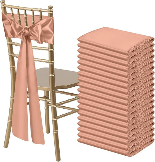 50 PCS Rose Gold Satin Chair Sashes Bows Universal Chair Ribbon Ties Back Sash for Wedding Party Reception Events Banquets Hotel Event Chair Cover Decoration (7x108 inch)