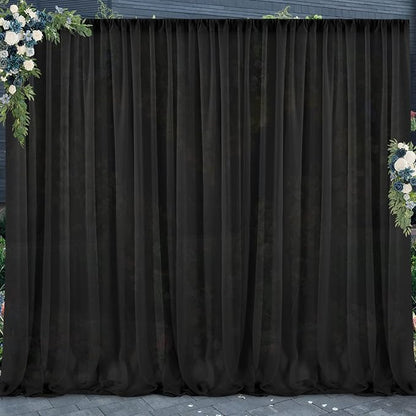 PARTISKY 10ftx7ft Black Chiffon Backdrop Curtains, Wrinkle-Free Sheer Fabric Photo Drapes for Wedding Ceremony Arch Birthday Baby Shower Photography Stage Decor 5ft x 7ft, 2 Panel