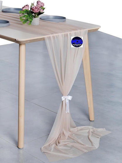 MDS 2 Pack 10ft Chiffon Table Runner 29 x 120 Inches Sheer Wedding Runner Romantic Rustic Table Runner for Wedding Decorations, Birthday Parties, Bridal Shower Party Arch Decor - Nude